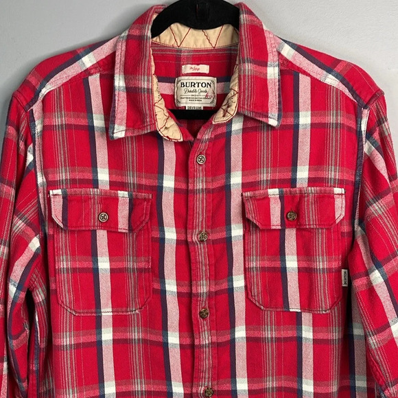 BURTON Mens DryRide Plaid Flannel Shirt Red White Blue Cotton Chest Pockets L - Picture 3 of 13